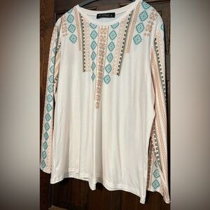 Lucky & Blessed Aztec Print Top in Dusty Pink and Turquoise 2x NWT
